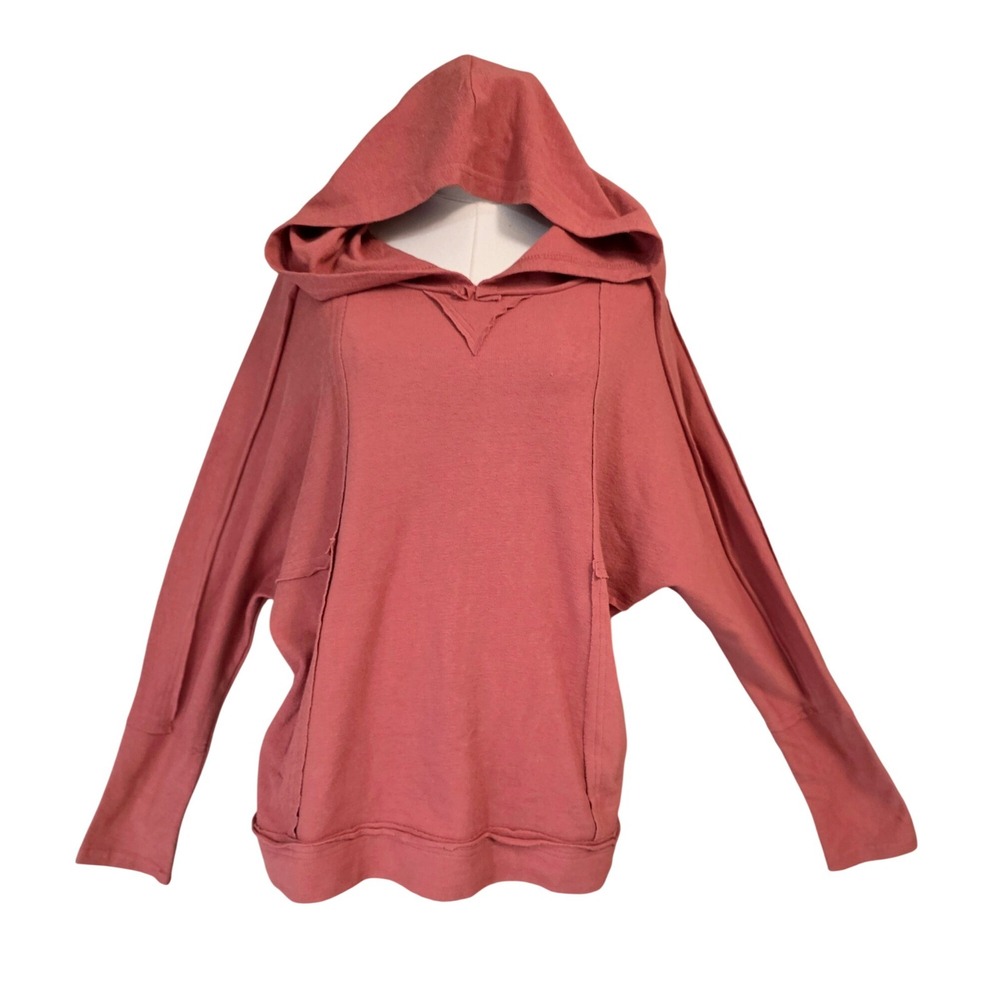 New In Hoodie Womens Small Rose Pink Oversized Raw Edge Pullover Pocket
